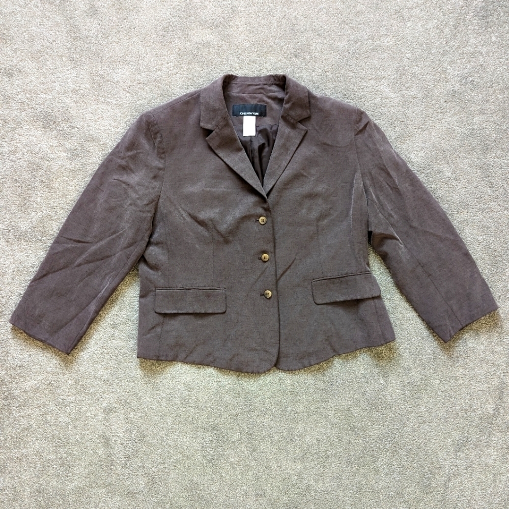 Jones New York brown silk and linen lightweight blazer jacket women's 14